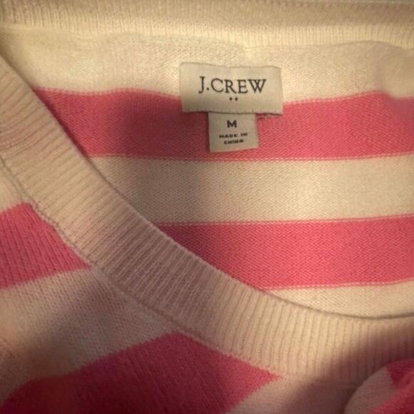 J. Crew White Pink Stripes Scoop Neck Long Sleeve Pullover Teddie Sweater Medium - Picture 4 of 4